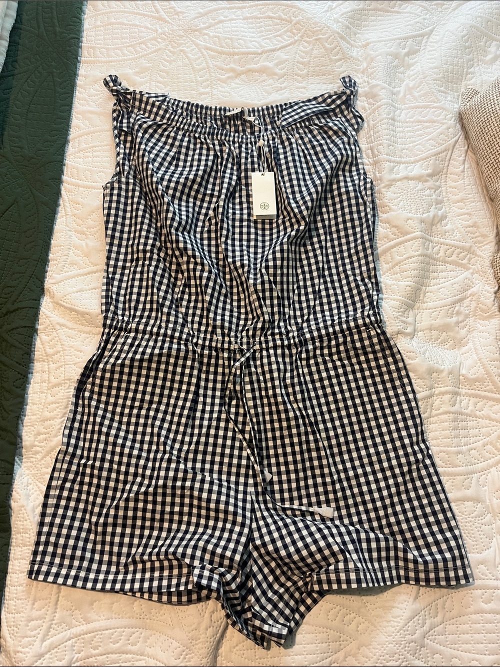Tory Burch Gingham Romper Size XL NWT
